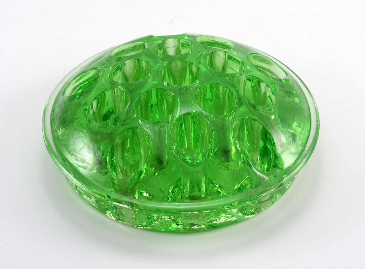 Antique Uranium glass Flower Frog Large Domed