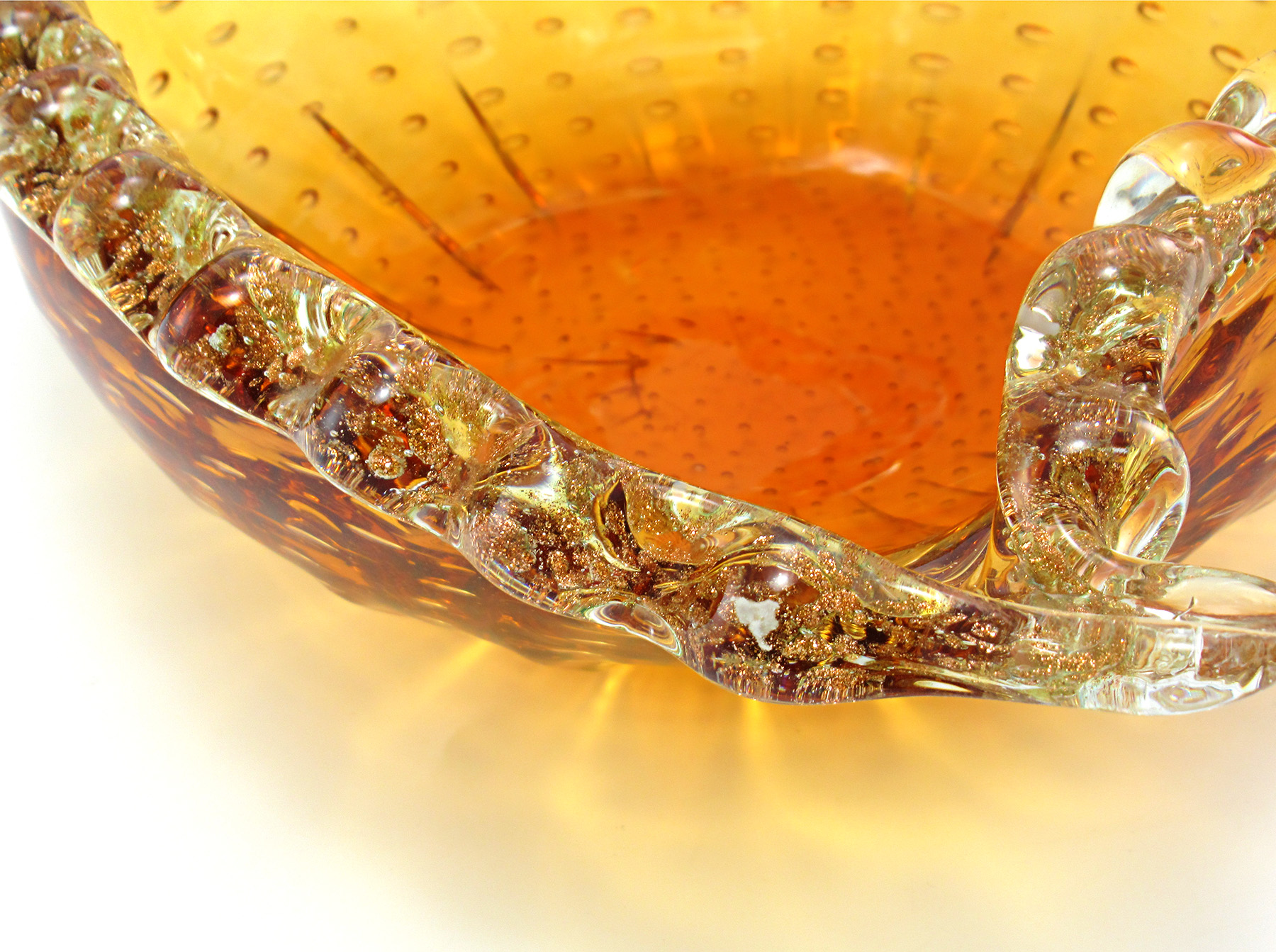 Mid-Century Venetian Art Glass Bubbles and Gold Bowl - Image 5