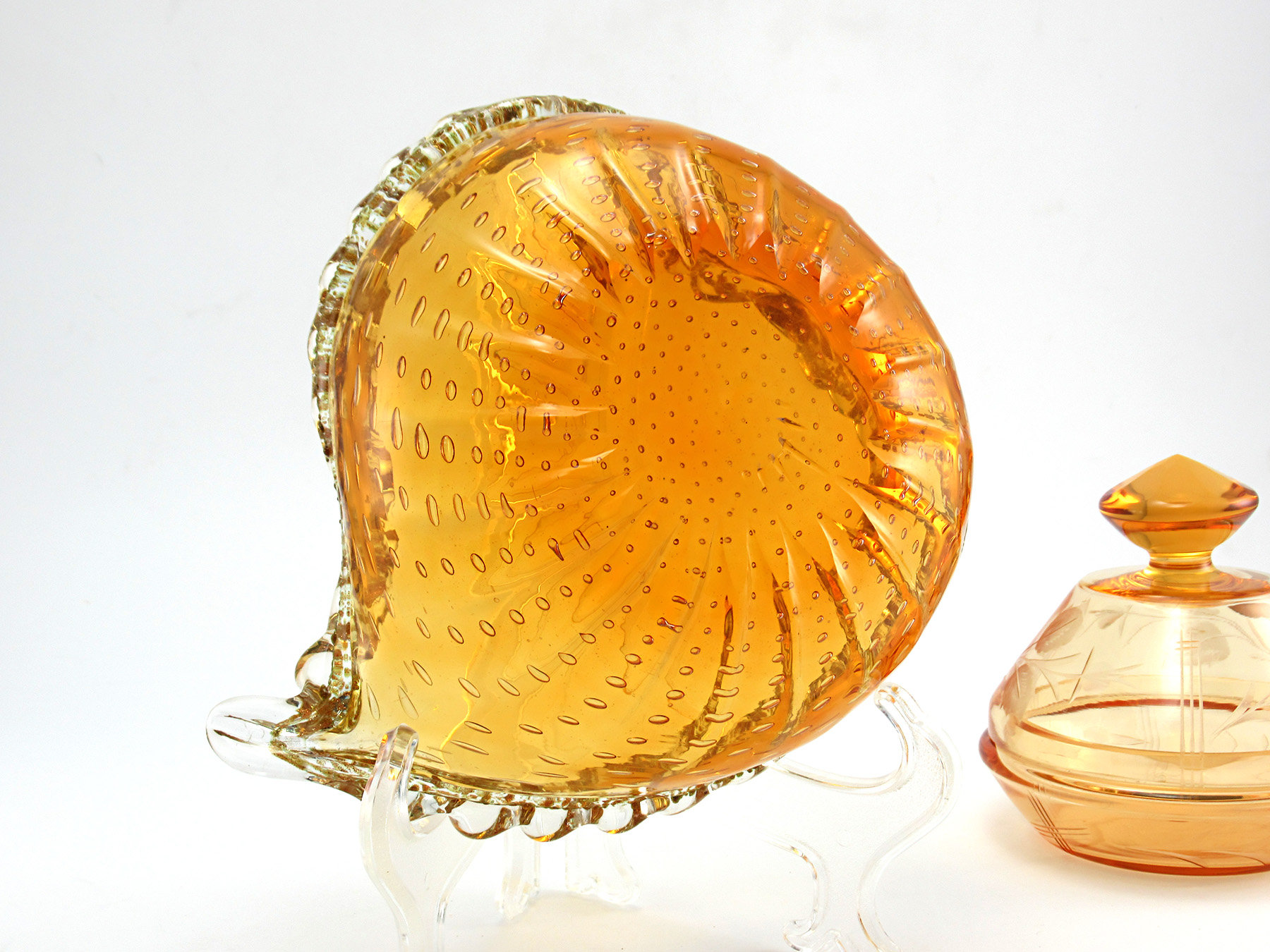 Mid-Century Venetian Art Glass Bubbles and Gold Bowl - Image 4