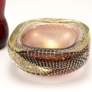 Venetian Art Glass Bowl Cased with Bubbles and Gold