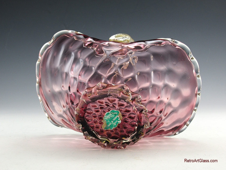 Vintage Venetian Glass Basket Amethyst and Gold - Image 3