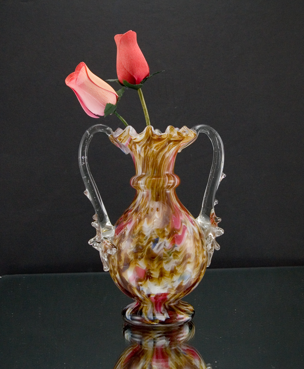 Antique Victorian Vase Spatter Glass Thorn Handles - Image 4