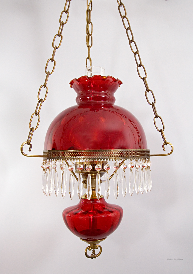 Victorian Style Hanging Lamp by Fenton Art Glass
