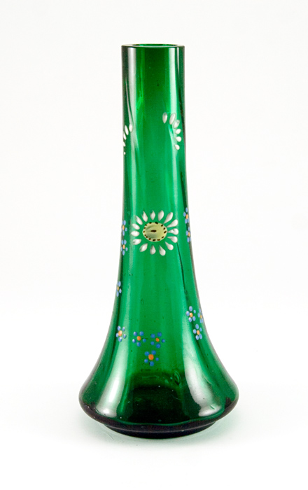 Victorian Whimsy Vase Emerald Crystal Enamel Decor
