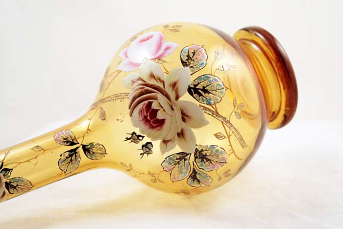 Victorian Blown Glass Extra Tall Enameled Vase Set - Image 2