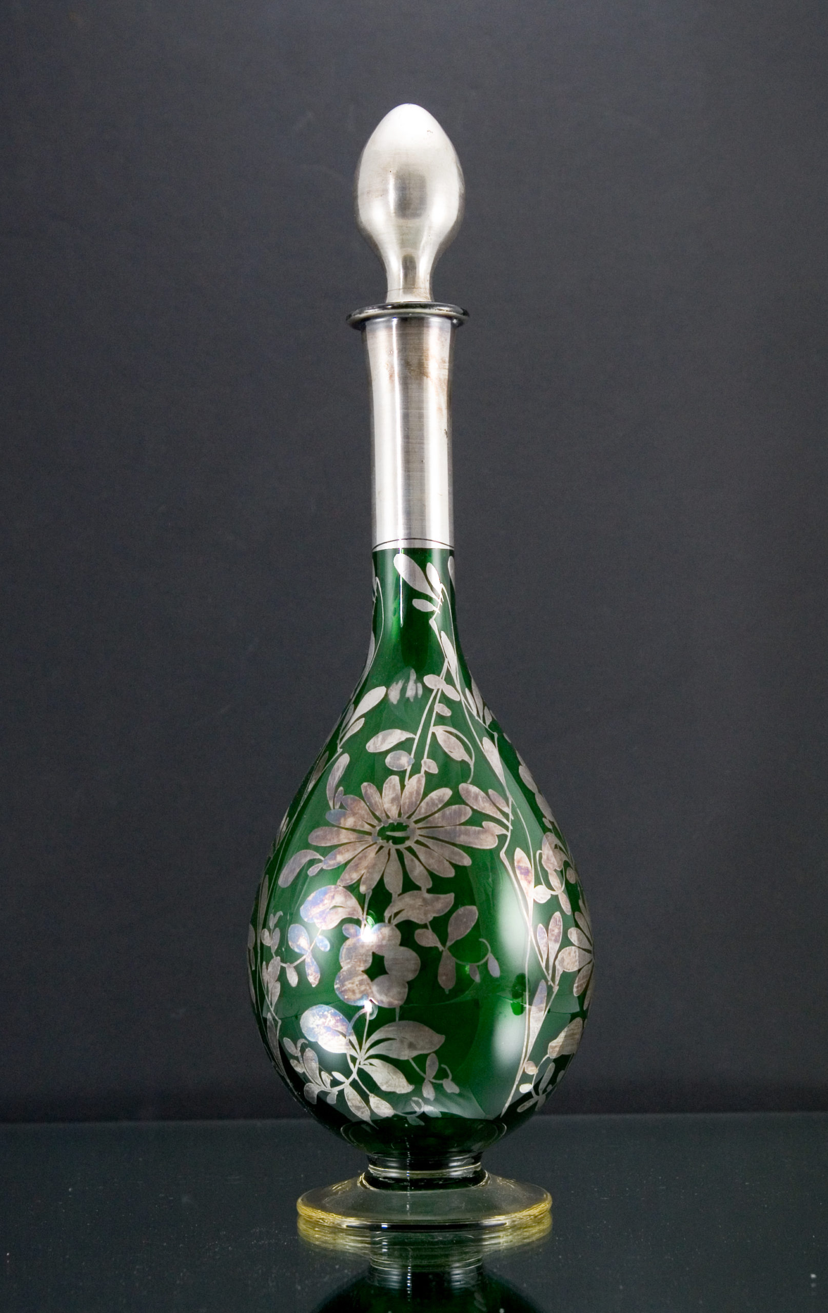 Victorian Art Nouveau Silver Overlay Glass Decanter - Image 3