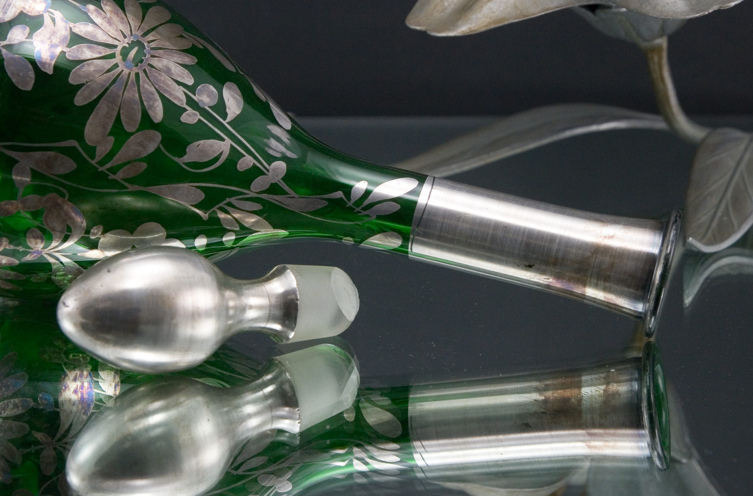 Victorian Art Nouveau Silver Overlay Glass Decanter - Image 5