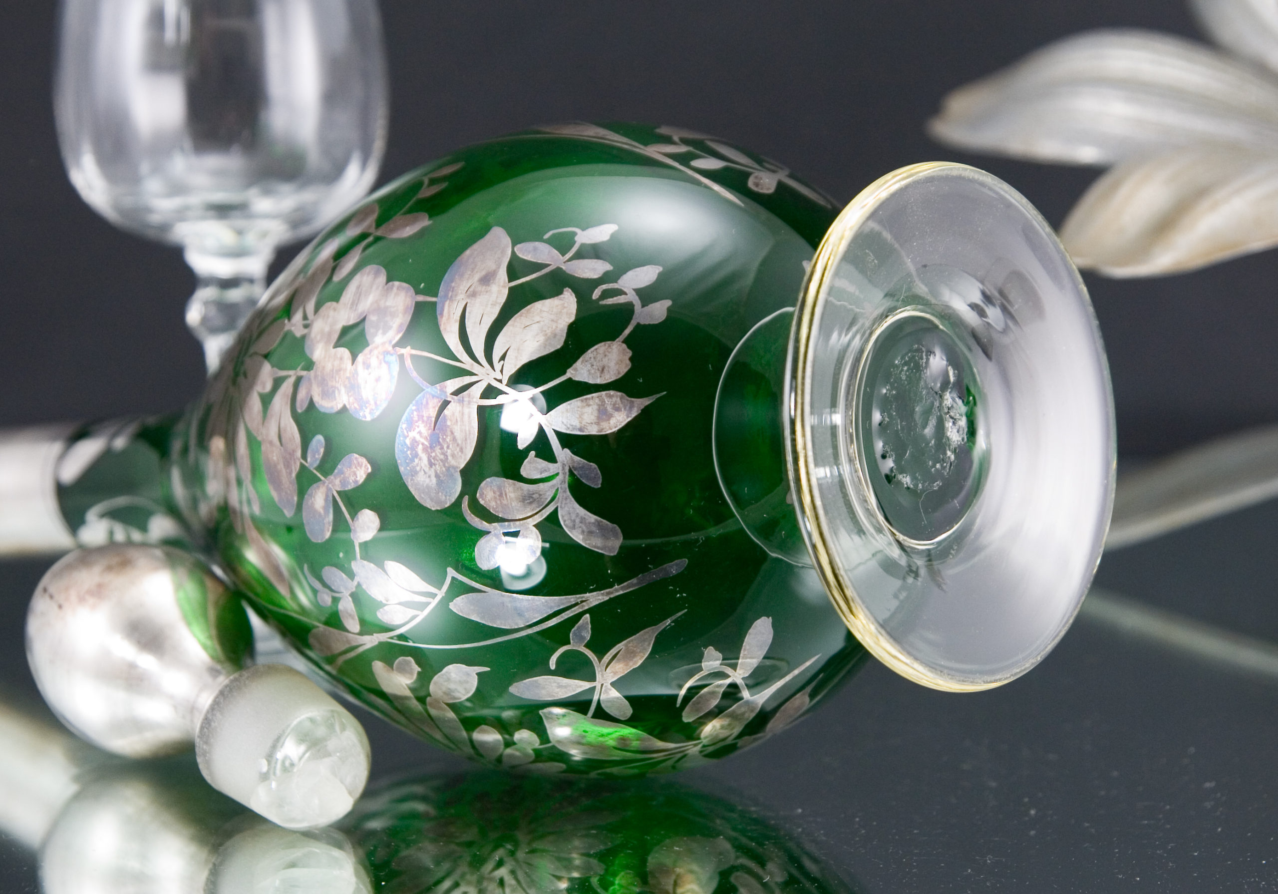 Victorian Art Nouveau Silver Overlay Glass Decanter - Image 4