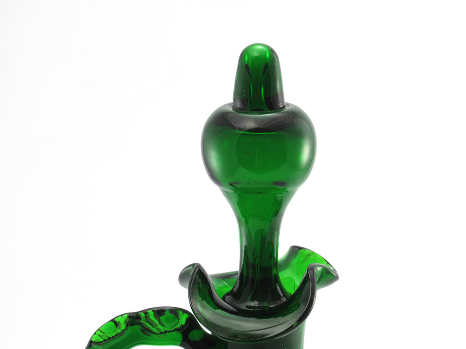 Victorian Glass Decanter Large with Handle, Stopper, Enamel Decor, Signed L. - Image 6
