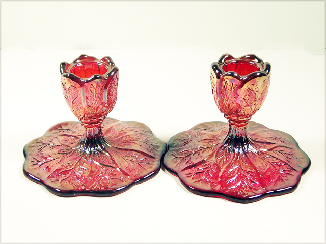 Vintage Acanthus Carnival Glass Candlestick Holders - Image 3
