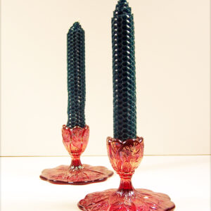 Vintage Acanthus Carnival Glass Candlestick Holders