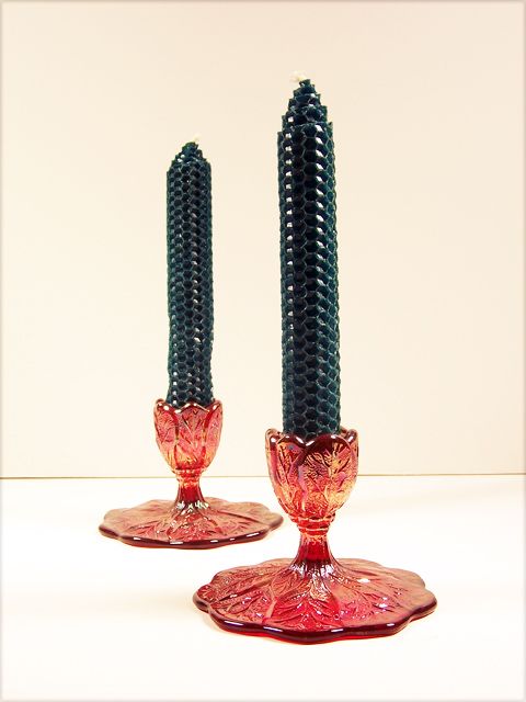 Vintage Acanthus Carnival Glass Candlestick Holders