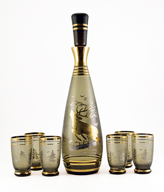 Vintage Glass Decanter Set Bohemian Elk Decor