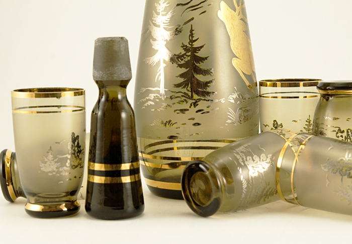 Vintage Glass Decanter Set Bohemian Elk Decor - Image 3