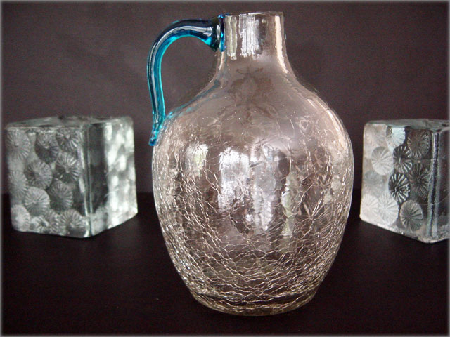 Vintage Blown Crackle Glass Jug
