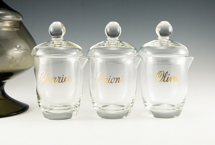 Vintage Blown Glass Bar Condiment Jars - Image 2