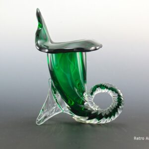 Vintage Hand-blown Horn of Plenty Vase in Emerald Cased in Crystal