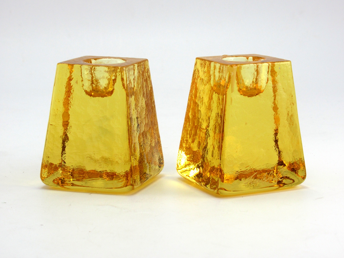 Signed Candlestick Holders Vintage Glass Hand-Made - Image 4