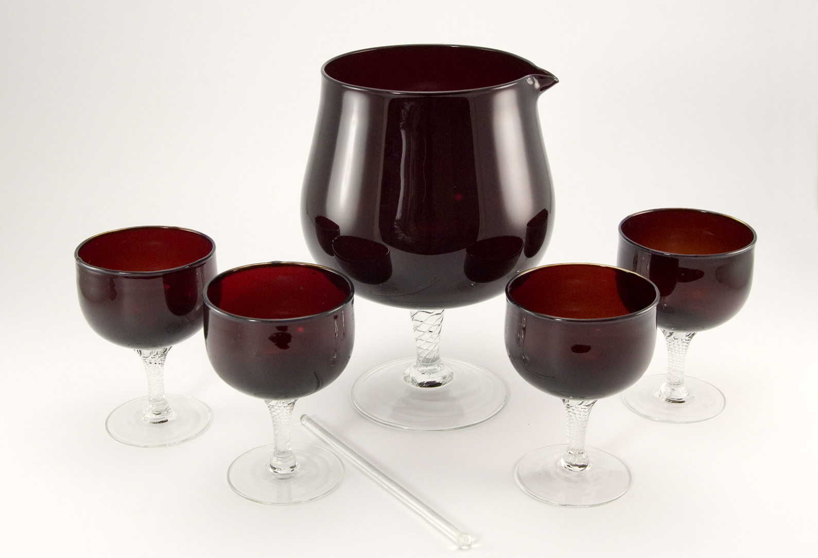 Mid-Century Modern Glass Cocktail Set in Blood Red - Image 7