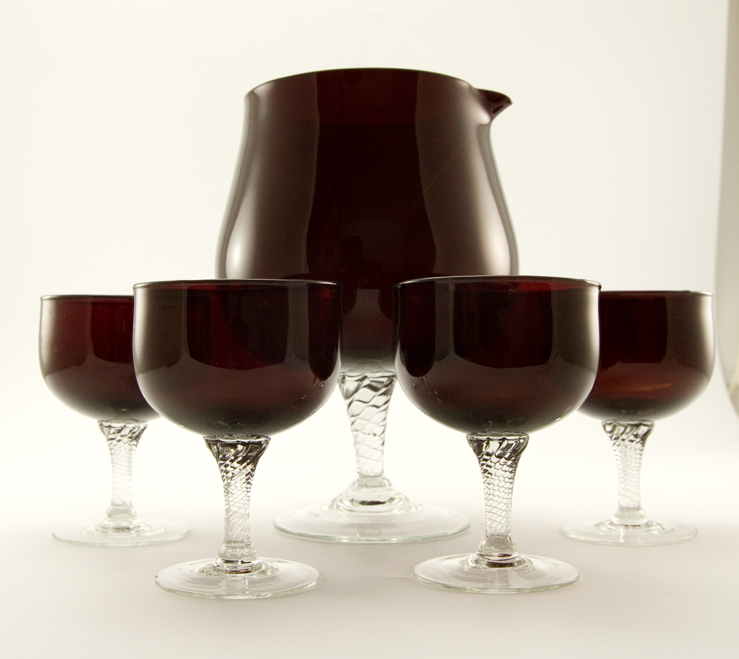 Mid-Century Modern Glass Cocktail Set in Blood Red