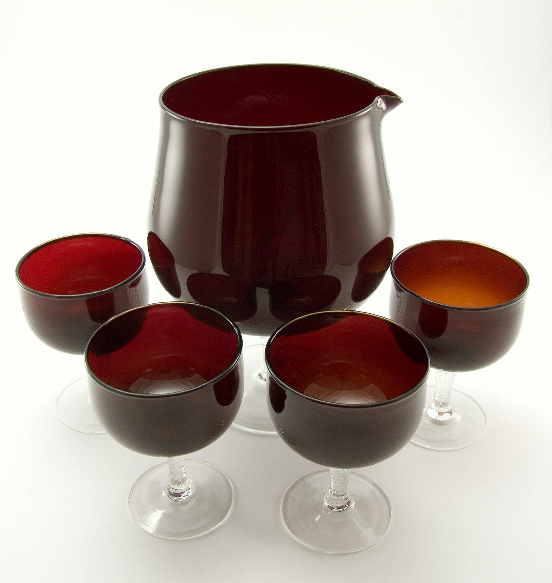 Mid-Century Modern Glass Cocktail Set in Blood Red - Image 5