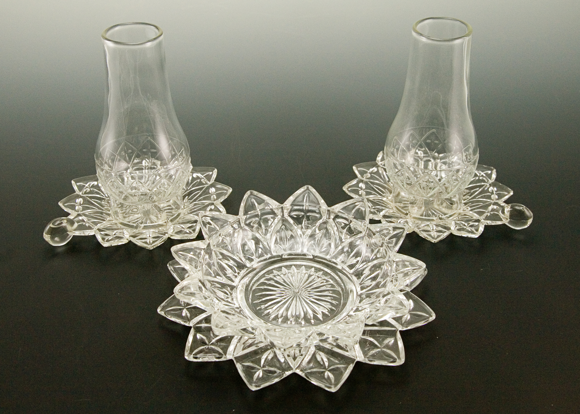 Federal Petal Glass Finger Lanterns and Lined Bowl