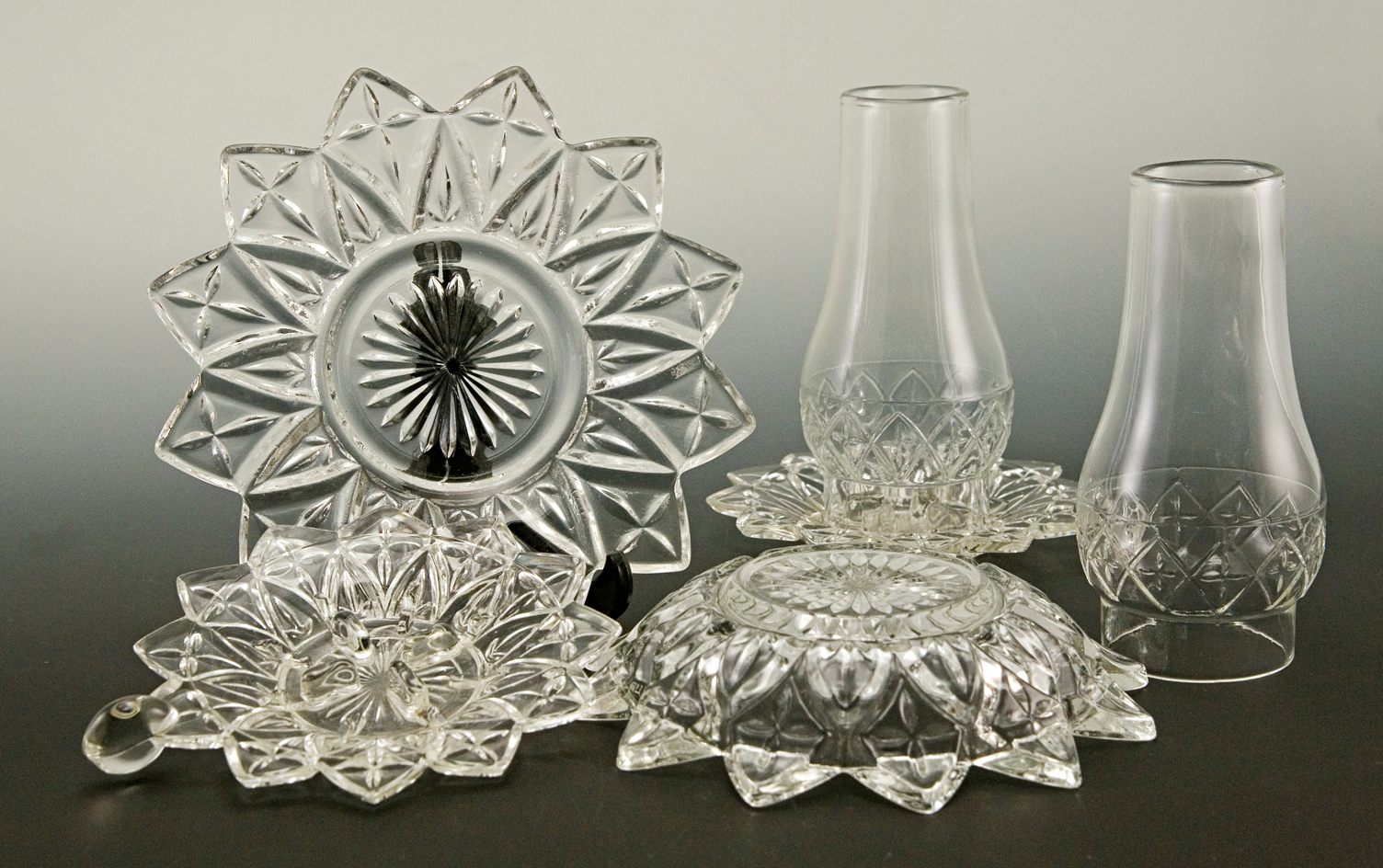 Federal Petal Glass Finger Lanterns and Lined Bowl - Image 3