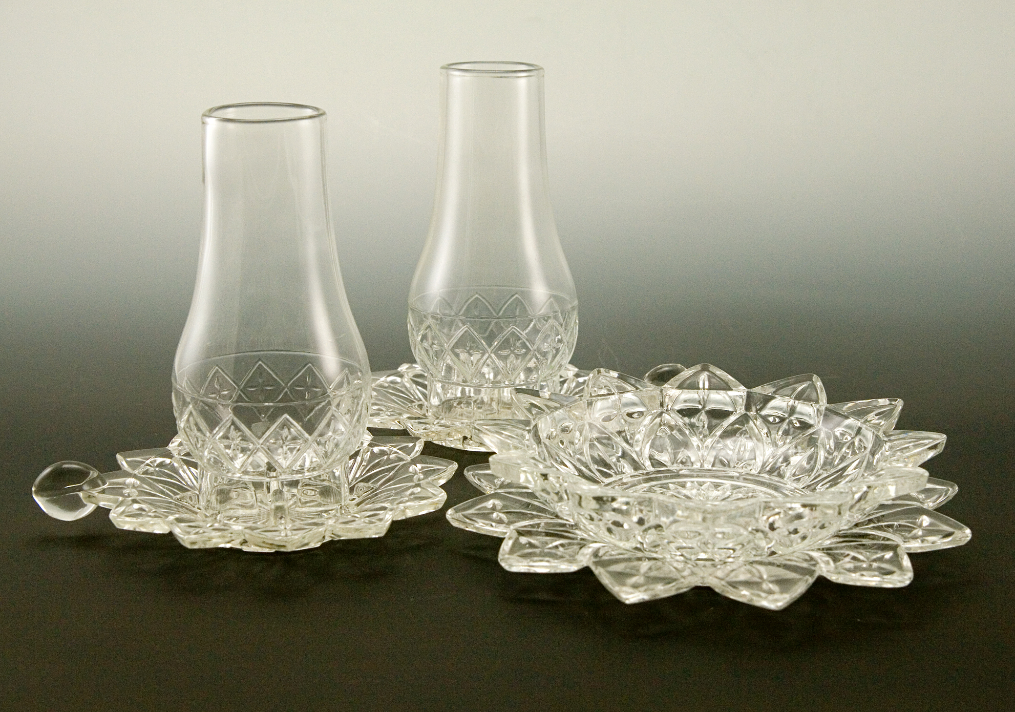 Federal Petal Glass Finger Lanterns and Lined Bowl - Image 2
