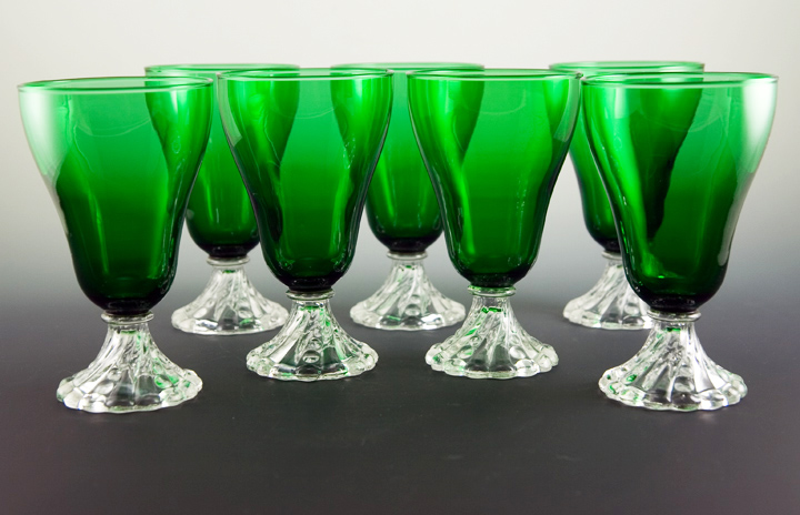 Vintage Glass Boopie Burple Water Goblets in Forest Green