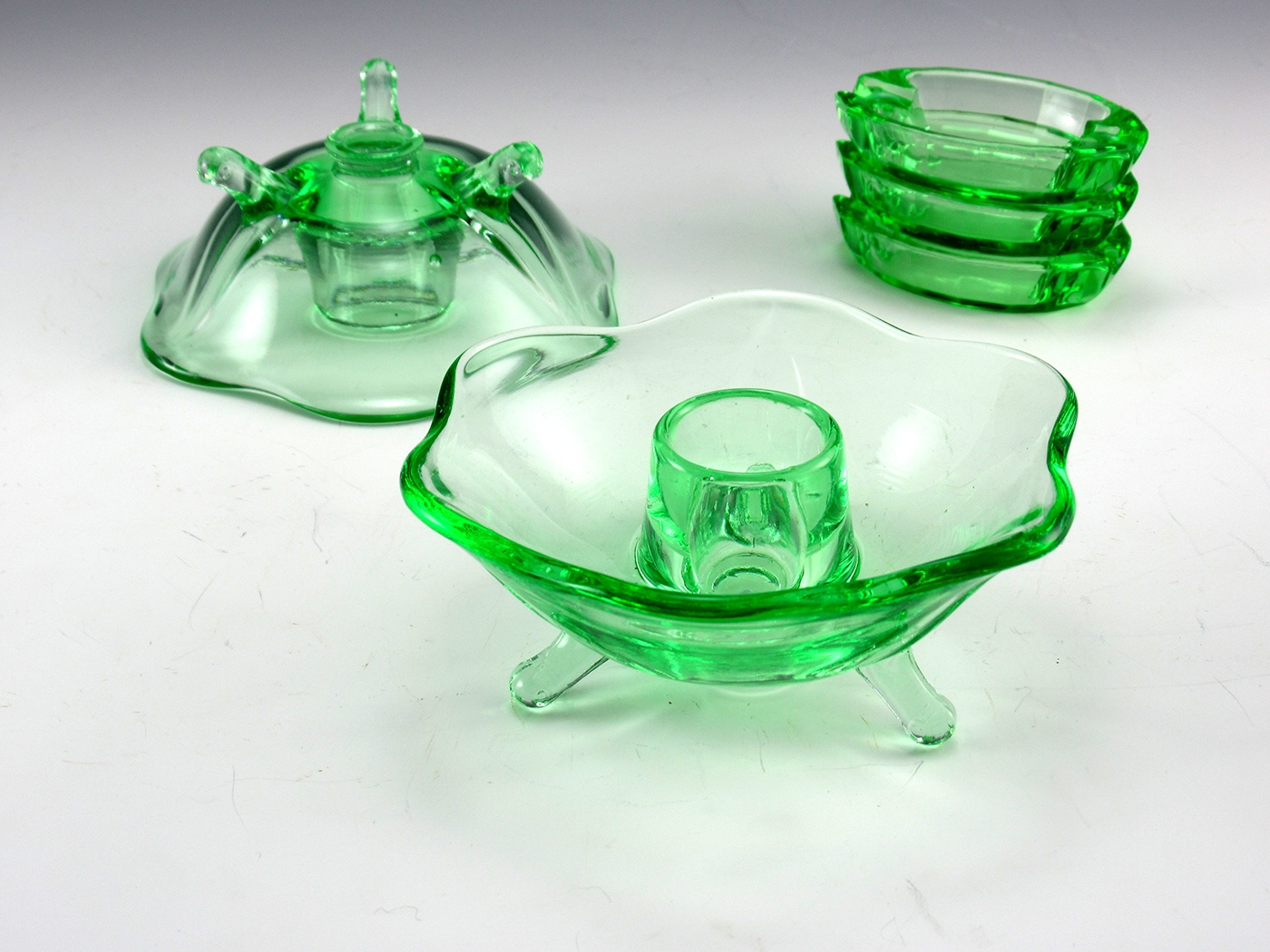 Uranium Depression Glass Candlestick Holders - Image 2