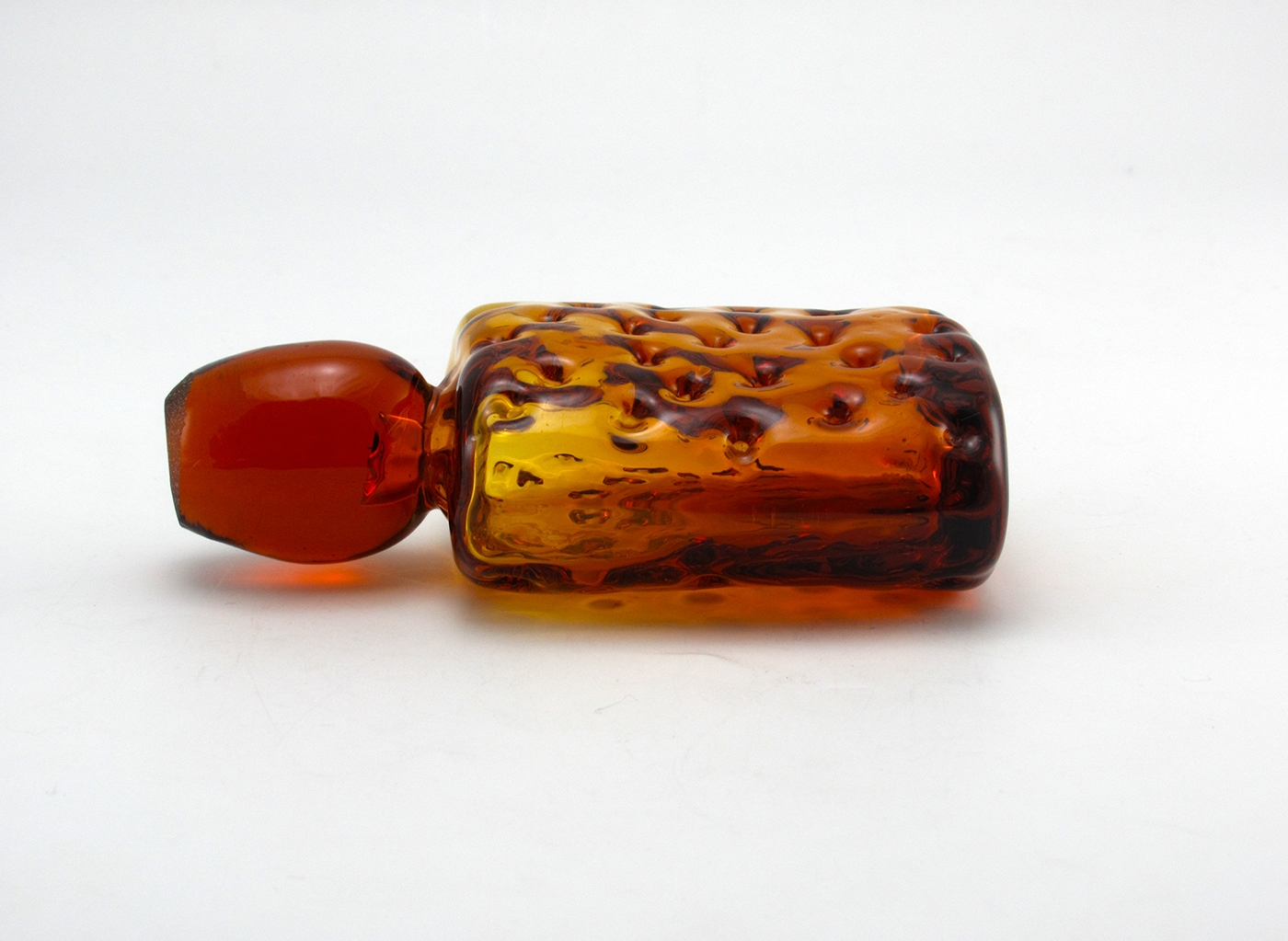 Hand-Blown Decanter Stopper Big Amber Glass Dimpled Square - Image 3