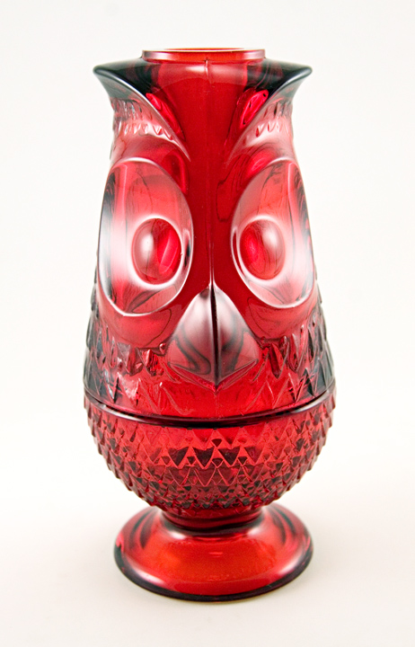 Vintage Glass Owl Candle Glimmer in Ruby