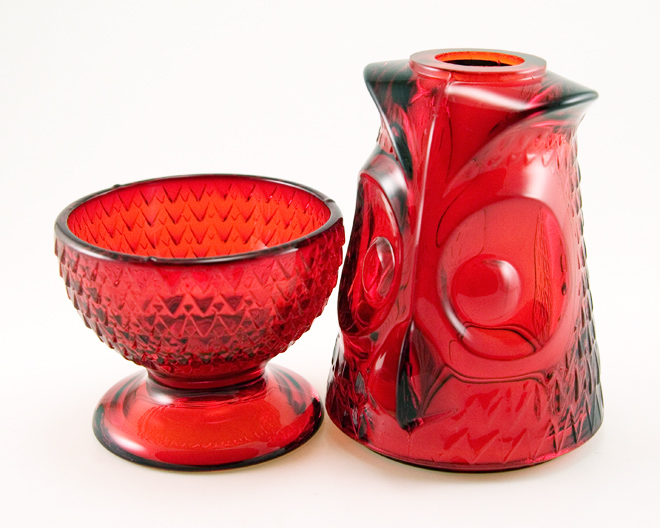 Vintage Glass Owl Candle Glimmer in Ruby - Image 3