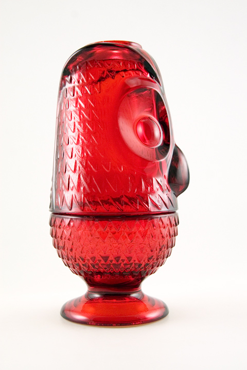 Vintage Glass Owl Candle Glimmer in Ruby - Image 2