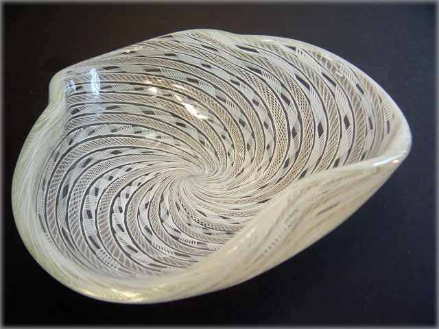 Vintage Italian Art Glass Zanfirico Filigree Blown Bowl