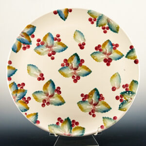 Vintage Italian Redware Hand Painted Holly Charger