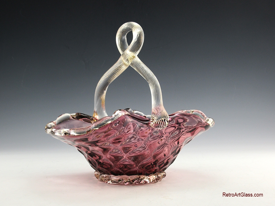 Vintage Venetian Glass Basket Amethyst and Gold