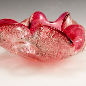 Vintage Cigar Bowl in Cranberry and Silver by Murano Art Glass