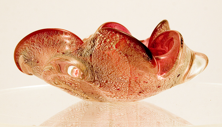 Vintage Cigar Bowl in Cranberry and Silver by Murano Art Glass - Image 3