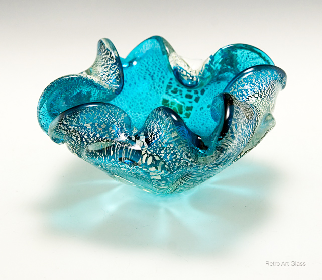 Vintage Murano Art Glass in Turquoise and Silver