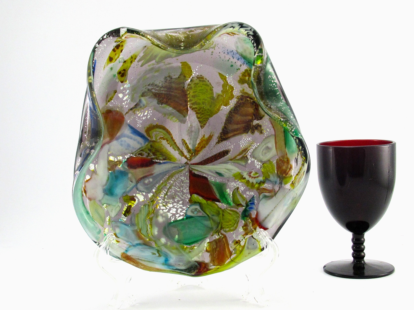 AVeM Glass Oyster Shell Tutti Frutti Bowl 1950's Murano