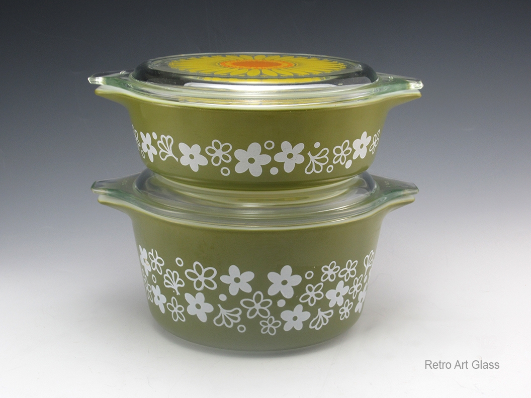 Vintage Pyrex Casserole Dishes Spring Blossom with Daisy Promo Lids