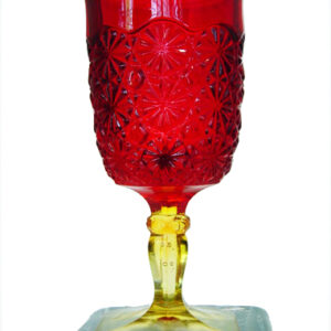 Daisy and Button Pattern Ruby Glass Wine Goblet