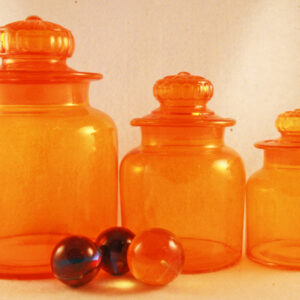Vintage Retro Orange Glass Kitchen or Bar Canister Set