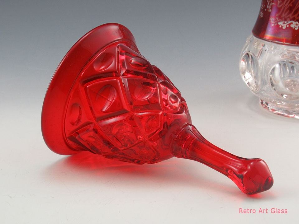 Ruby Glass Bell in Diamond Thumbprint Pattern - Image 3
