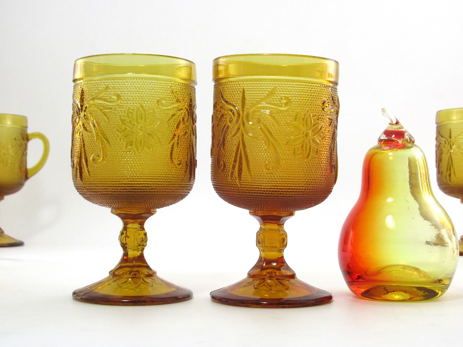 Sandwich Glass Wine Goblet Set of Two Pristine