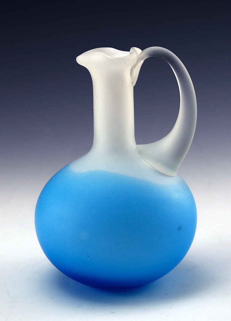 Art Glass Ewer Satin Blueberry and Cream Handblown