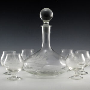 Bohemian Ship Decanter and Goblet Set Romania Label
