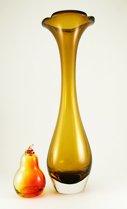 Vintage Swedish Modern Large Cased Glass Trumpet Vase