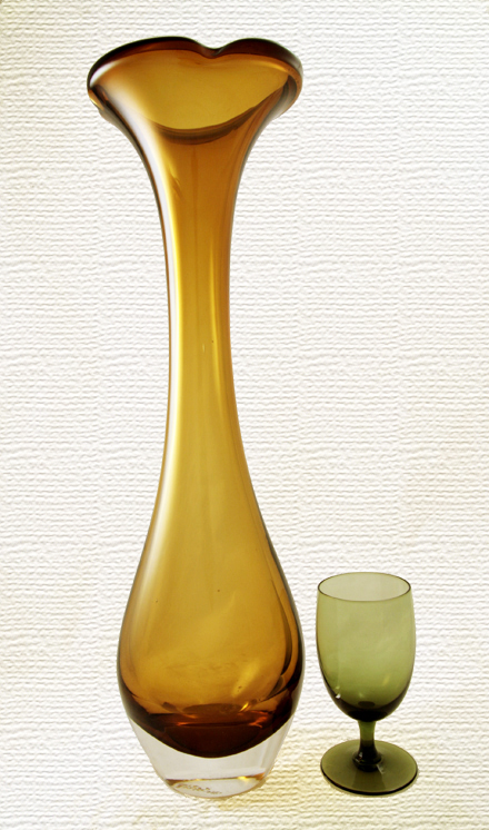 Vintage Swedish Modern Large Cased Glass Trumpet Vase - Image 4